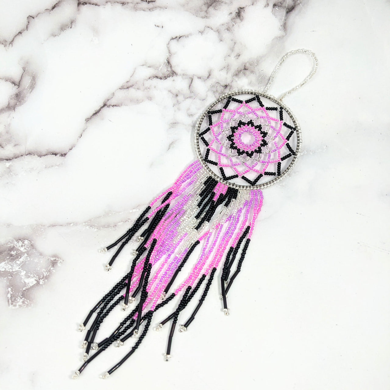 Pink dream catcher necklace, Beaded Guatemalan 9’ Dreamcatcher #LV2658