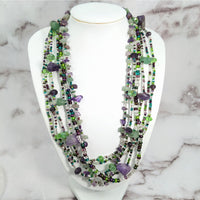 Thumbnail for Green and purple glass bead necklace, Beaded Multi Strand 18.5’ w Magnet Clasp #LV1932