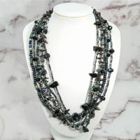 Thumbnail for Beaded Multi Strand 18.5’ Necklace with Magnet Clasp in Black and Blue #LV1932