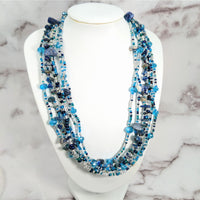 Thumbnail for Beaded Multi Strand Necklace with Blue Glass and Silver Beads - Product #LV1932