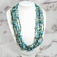 Thumbnail for Beaded Multi Strand 18.5’ Necklace w Magnet Clasp #LV1932 with blue and silver beads