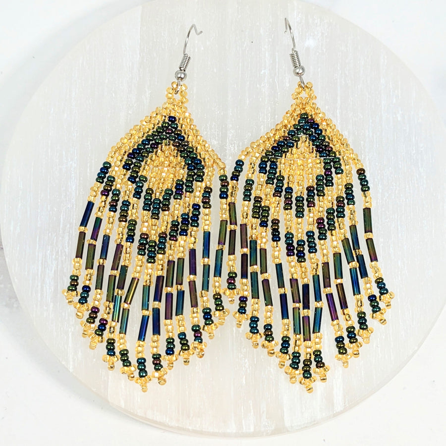 Elegant Beaded Triangle 3.5’ Chandelier Earrings LV2653 with intricate bead detailing