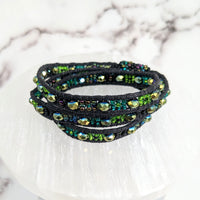 Thumbnail for Elegant black and green beaded bracelet - Beaded Triple Wrap, Woven 7’ Bracelet #LV2656