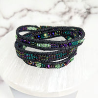 Thumbnail for Beaded Triple Wrap Bracelet with Multi-Colored Beads - 7’ Black Woven Bracelet #LV2656