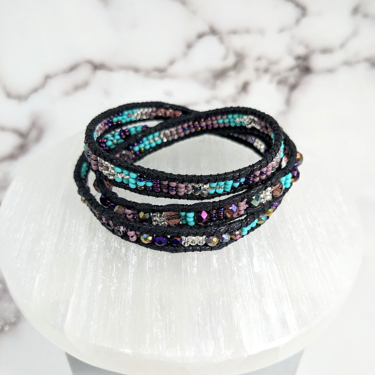 Stylish black wrap bracelet from Beaded Triple Wrap, Woven 7’ Bracelet #LV2656 collection