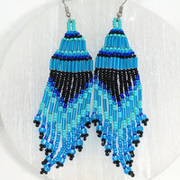 Thumbnail for Blue and black beaded chandelier earrings, Beaded Waterfall 4’ #LV2654