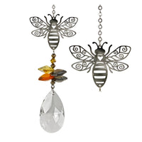 Silver bee pendant with orange and clear crystals, Bee Crystal Fantasy Suncatcher Woodstock #CFBEE