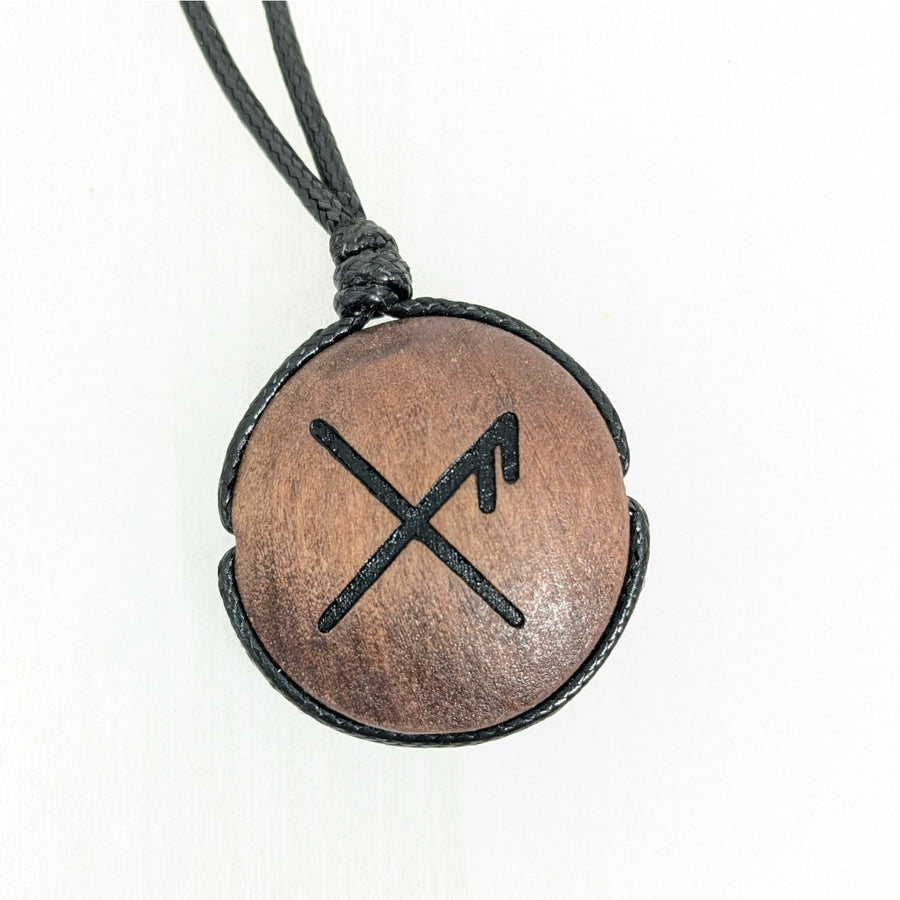 Wooden pendant with rune symbol on adjustable cord for the Bind Rune Necklace 18-30 inch