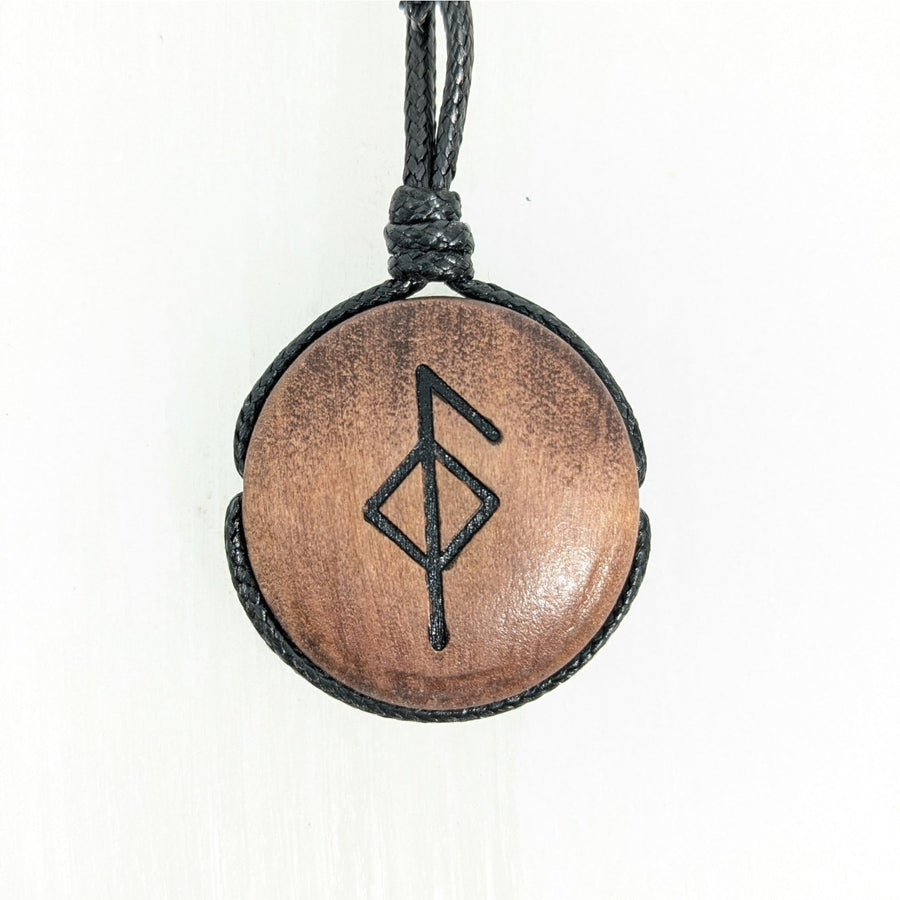 Wooden rune pendant on black cord for Bind Rune Necklace 18-30 inch adjustable chain