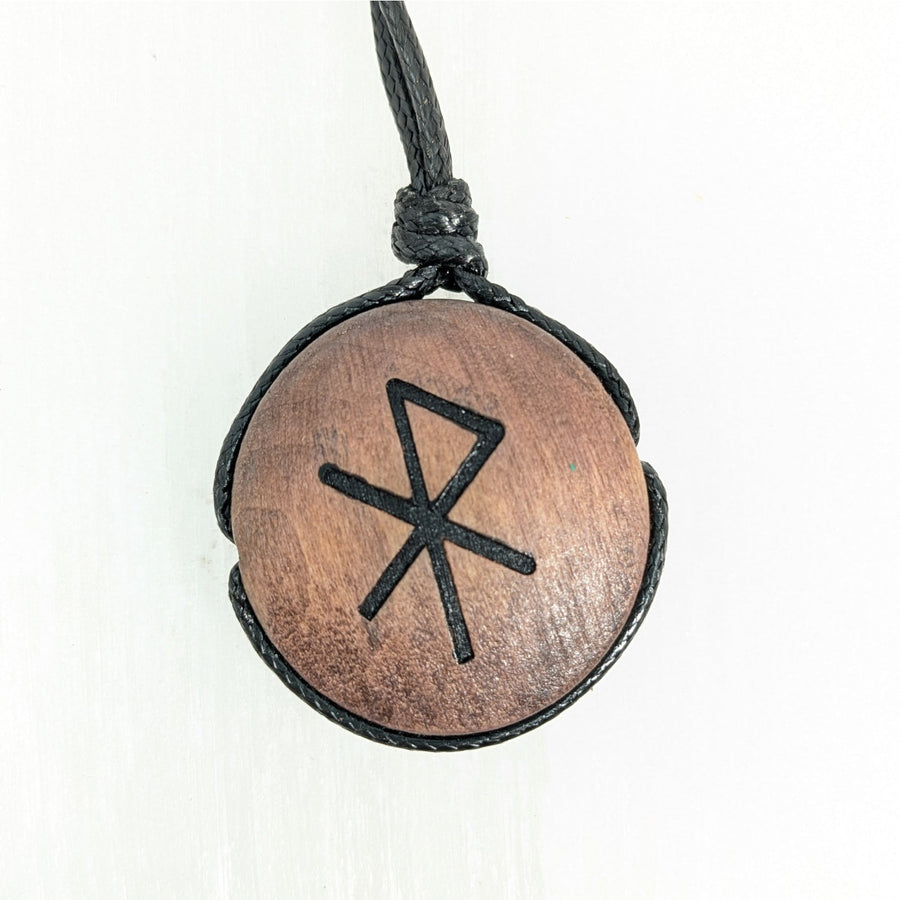 Wooden Rune Pendant with Black Cord on Adjustable Necklace, Bind Rune Necklace 18-30 inches