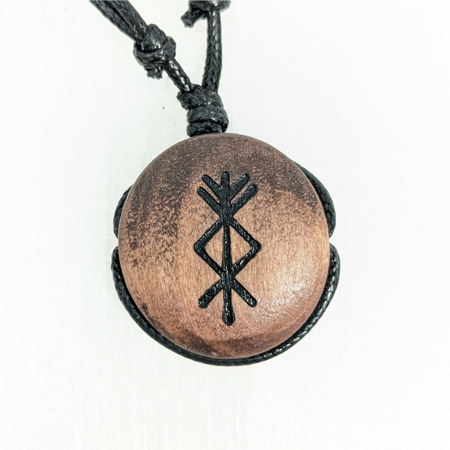 Wooden Bindrune Pendant Necklace on Adjustable Cord Choose Length LV8133
