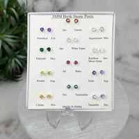 Thumbnail for Birthstone Gem Sterling Silver Stud Earrings in display, customizable by month and stone shape