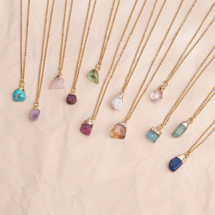 Delicate gold chain birthstone necklaces with raw gem pendants, 16-18’’ adjustable