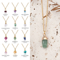 Delicate gold chain necklace with faceted green emerald pendant, 16-18’’ adjustable brass