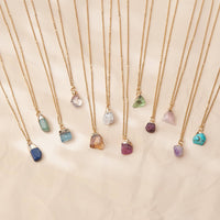 Delicate gold chain birthstone necklaces with raw gem pendants, 16-18’’ adjustable