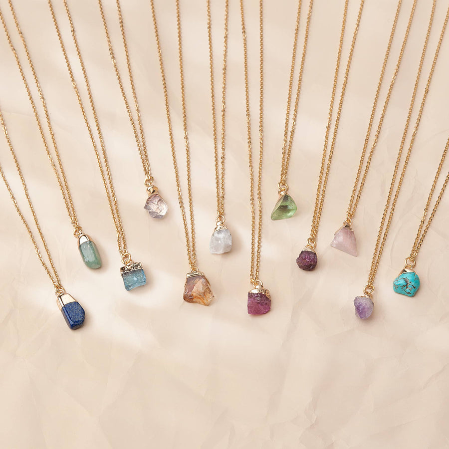 Delicate gold chain birthstone necklaces with raw gem pendants, 16-18’’ adjustable