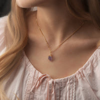Delicate gold chain necklace with raw faceted purple amethyst pendant, adjustable 16-18 inches