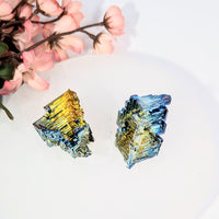 Iridescent pyrite crystals in golden and blue-green hues, Bismuth Blue 1.5-2’’ specimen #BC0210