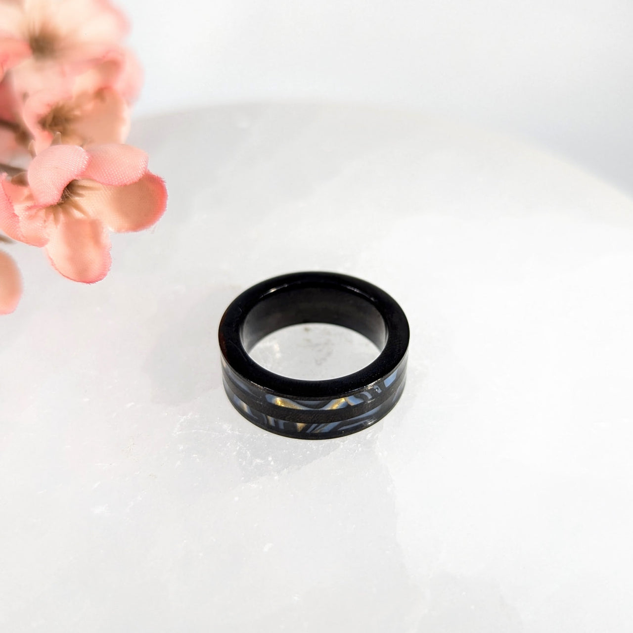 Black Abalone Ring Sz 8 LVM Stainless Steel #LV9864 - $46