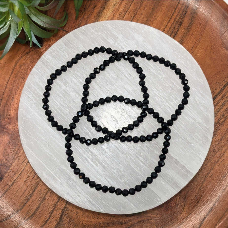 Black Beaded Bracelets made from faceted Black Agate on a 7-inch strand