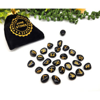 Black Agate Gemstone Rune Set with Velvet Pouch LV9504