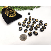 20-piece black and gold agate rune stone set with velvet pouch LV9504