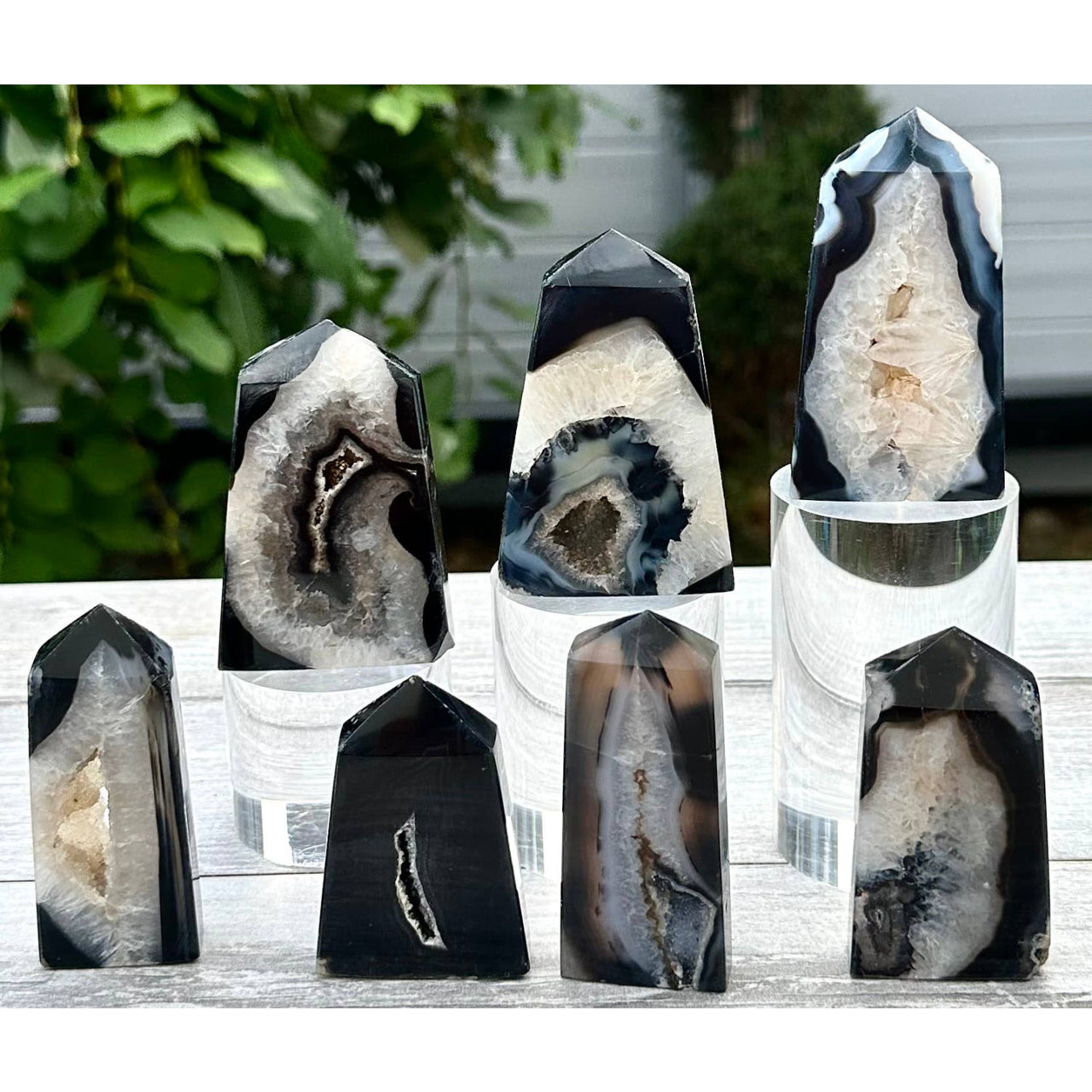 Black Banded Agate and Onyx Obelisk Thin Tower #LV9157