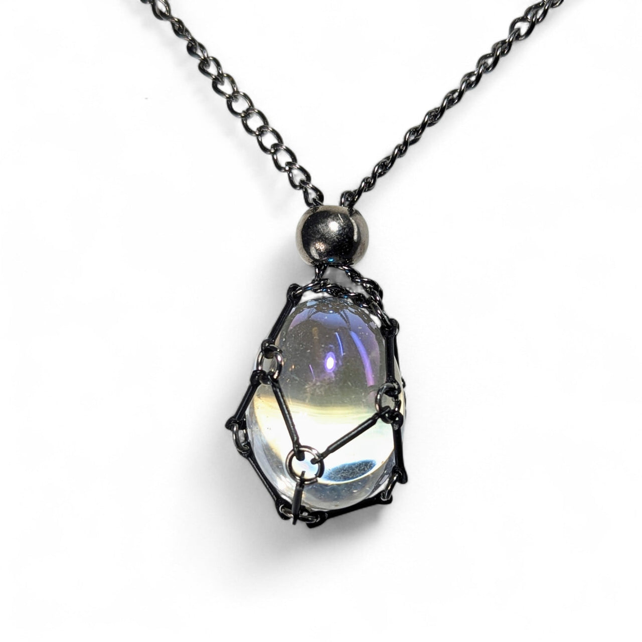 Black Gunmetal Crystal Holder Necklace 23’’ (one stone