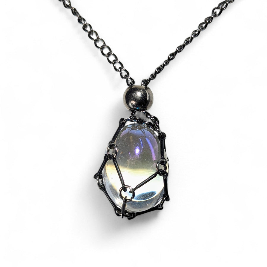Black Gunmetal Crystal Holder Necklace 23’’ (one stone