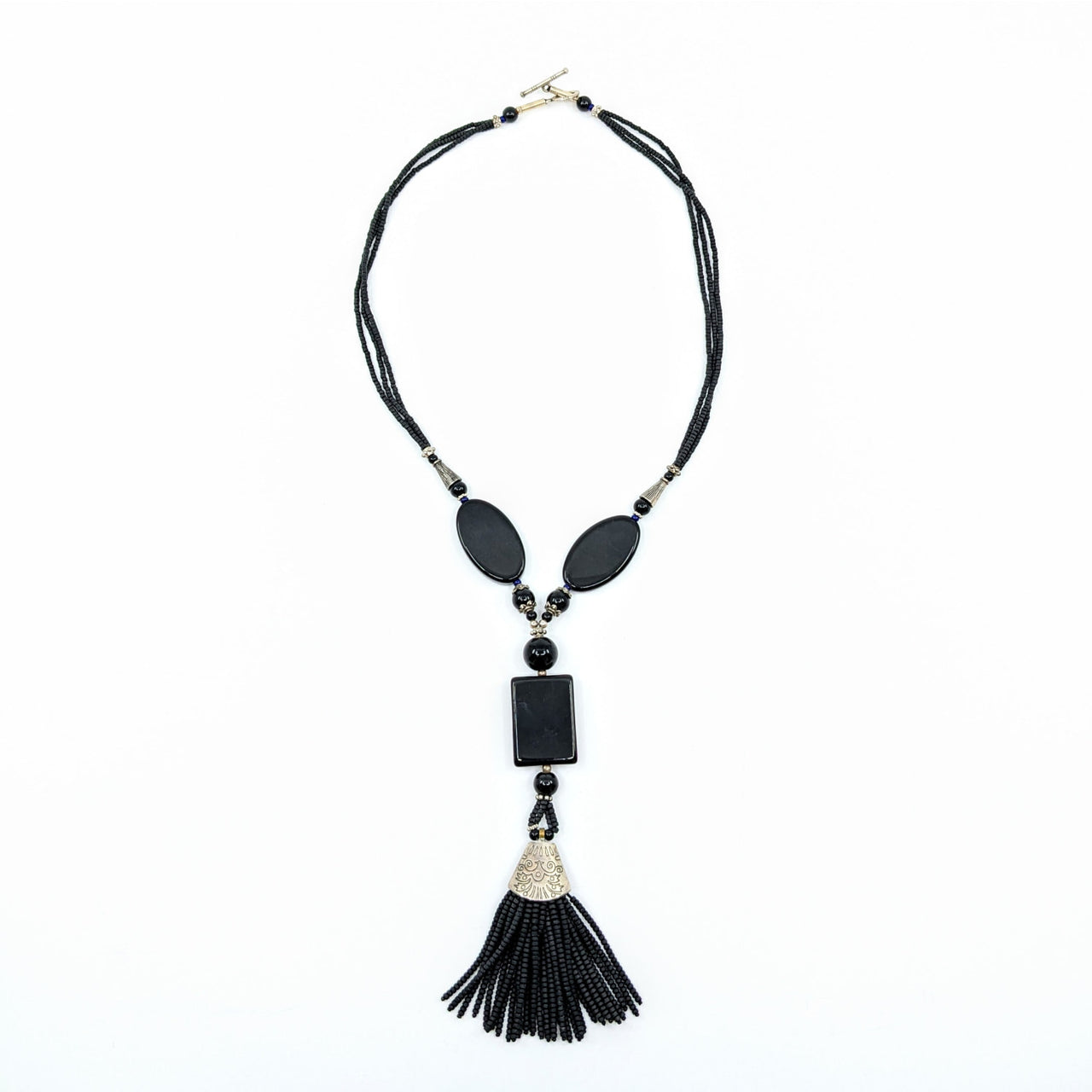 Black Jade 26’’ Tribal Necklace w Tassel #LV6836 - $68