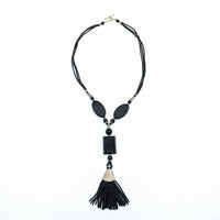 Thumbnail for Black Jade 26’’ Tribal Necklace w Tassel #LV6836 - $68