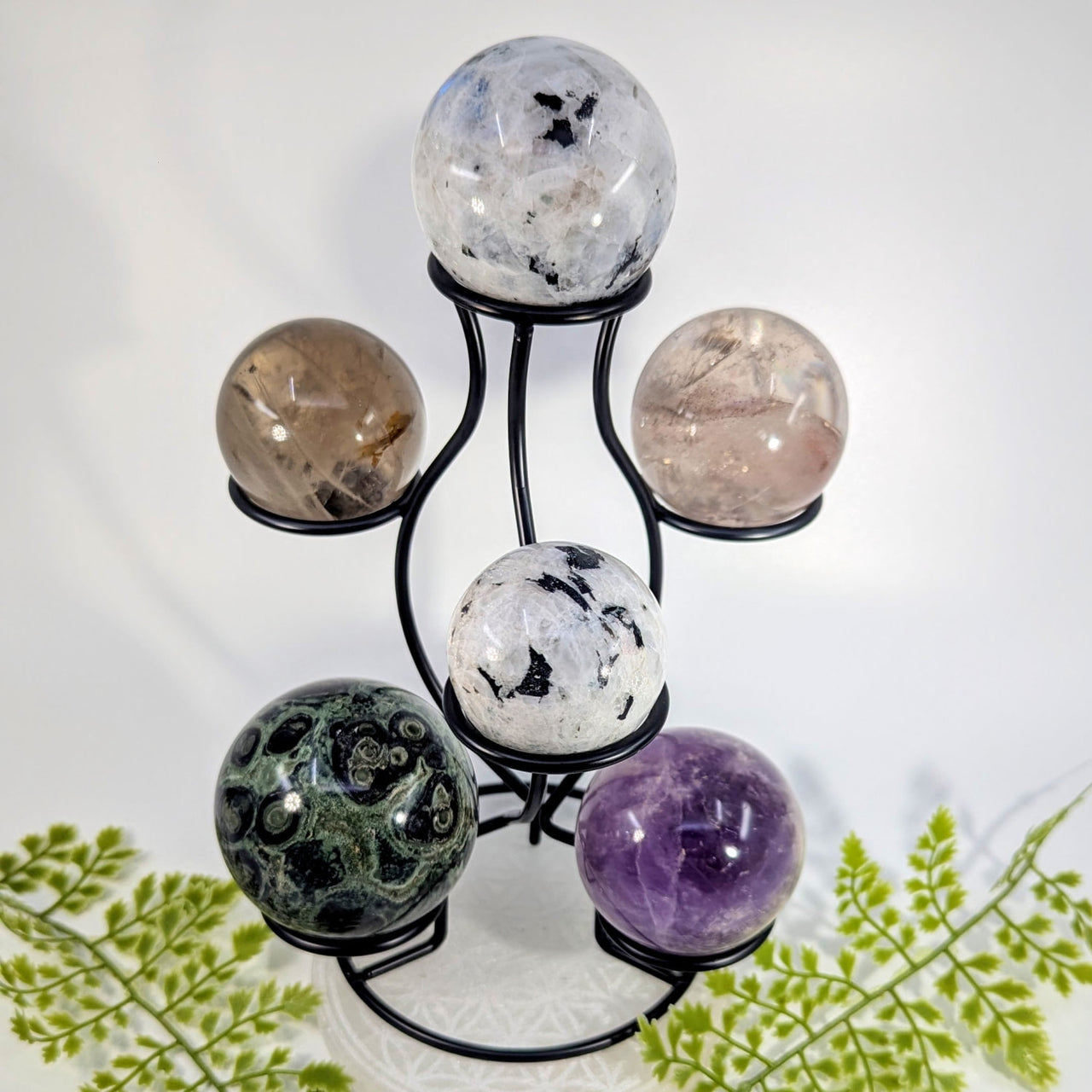 Black metal 8’’ sphere chandelier #BC1164 with 6 polished crystals