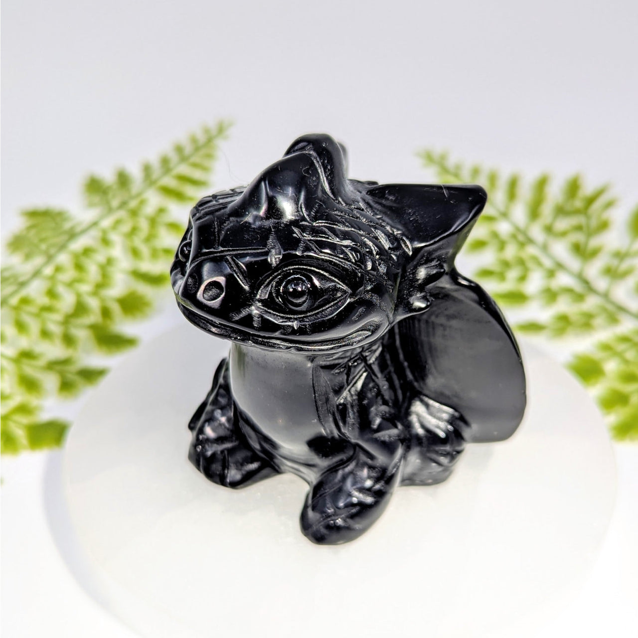 Black obsidian 3-inch Toothless dragon carving #BC1011 with scales and wings