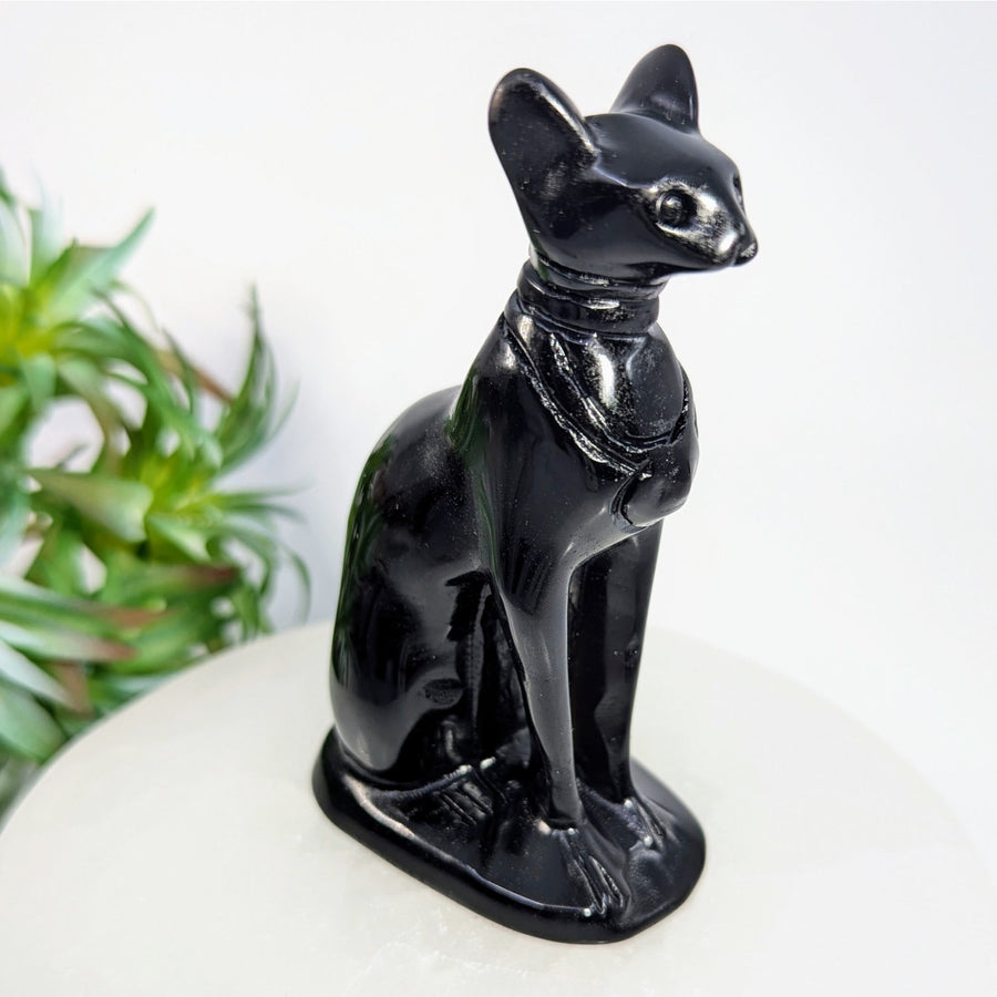 Black Obsidian 4’’ Egyptian Cat Carving #LV9289 - $94