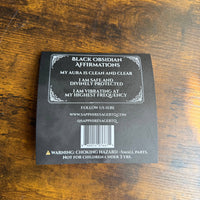 Black obsidian affirmation card bookmark with ornate border, LV9588