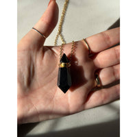 Black obsidian crystal pendant with gold chain #LV9584