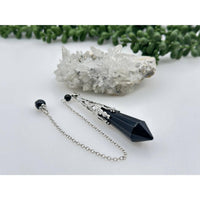 Black Obsidian Art Deco Silver Floral Crystal Pendant Necklace LV9507