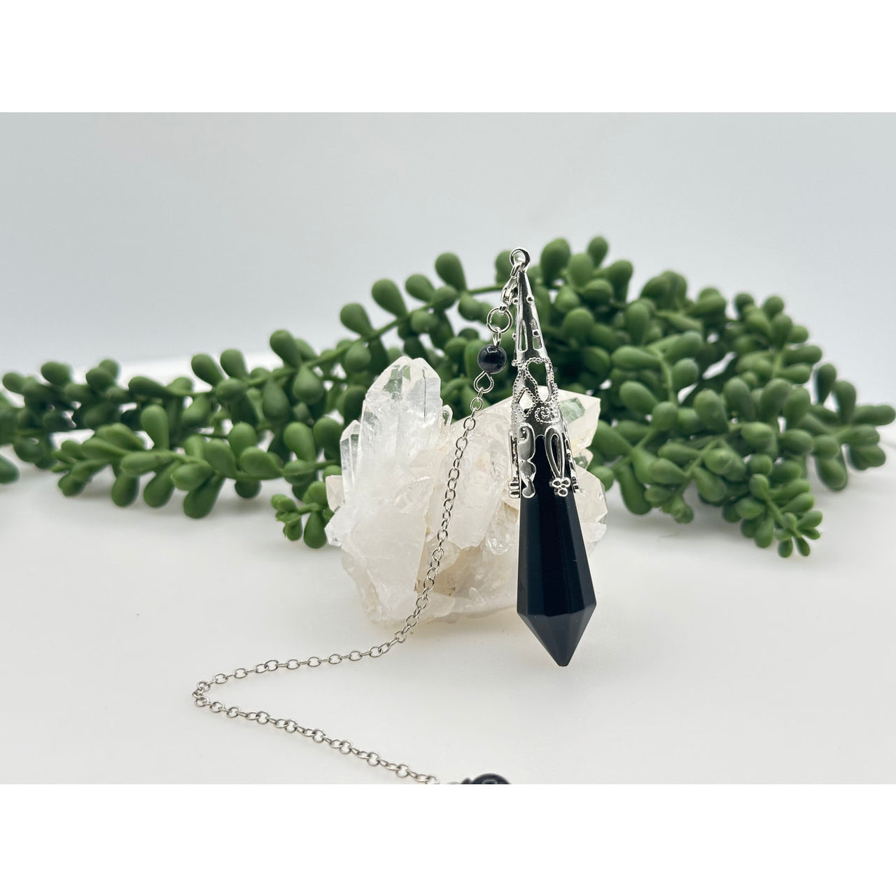 Black onyx art deco silver pendulum necklace LV9507