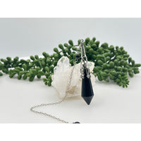 Black onyx art deco silver pendulum necklace LV9507
