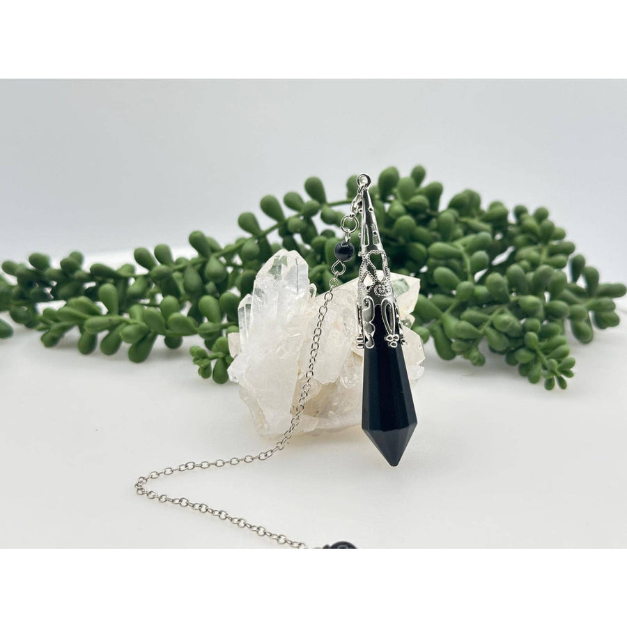 Black onyx art deco silver pendant necklace with chain LV9507
