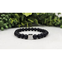 Black matte obsidian beaded bracelet with gun metal cube accent LV9508