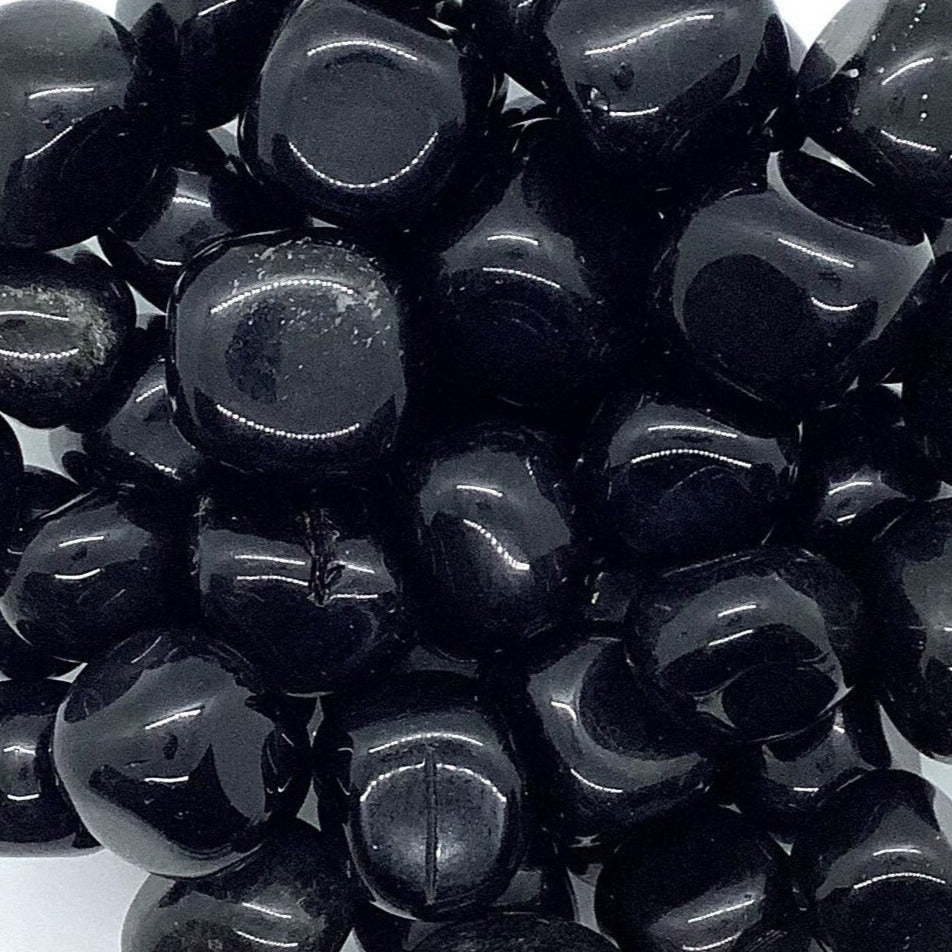 Glossy black beads of Black Obsidian Tumbled #T419 clustered together beautifully