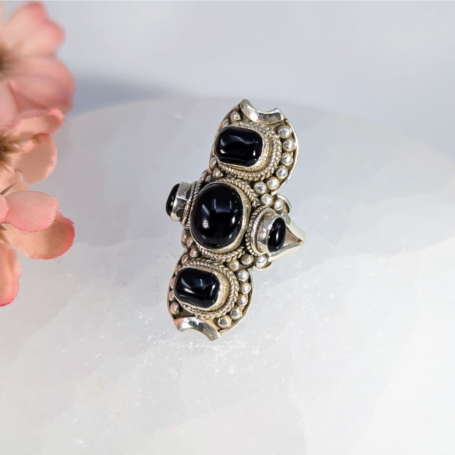 Black Onyx 1.5’’ 5 Stone Ring S.S. #LV9846 - $175