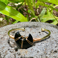 Thumbnail for Black Onyx Moon Gemstone Gold Bangle Cuff Bracelet #LV6180