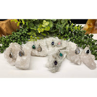 Black Onyx Sterling Silver Gemstone Pendant LV9538 with Silver Crystal and Green Gems