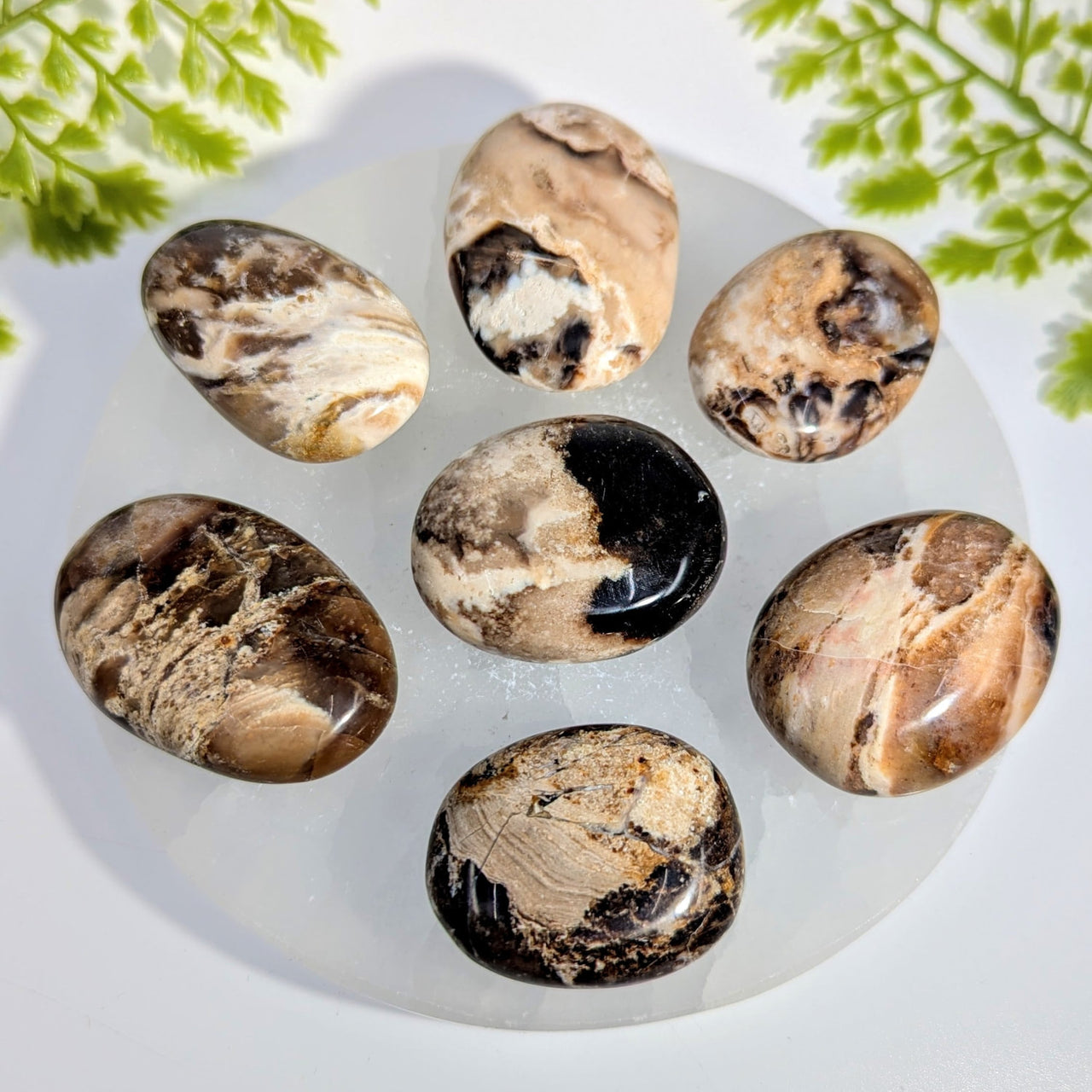 Seven polished oval agate pebbles 1.4-1.8in Black Opal #BC1046