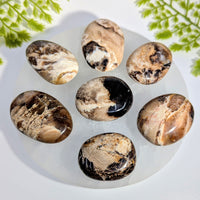 Seven polished oval agate pebbles 1.4-1.8in Black Opal #BC1046