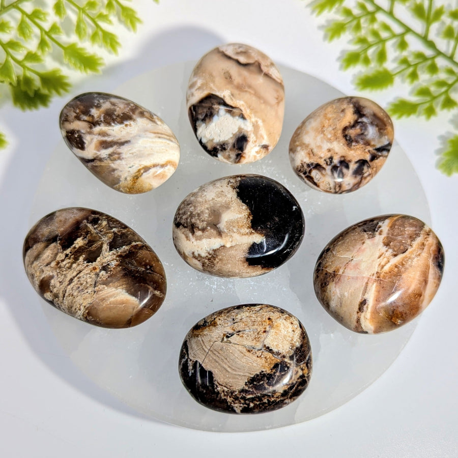 Seven polished oval agate pebbles 1.4-1.8in Black Opal #BC1046