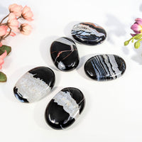 Black Sardonyx 1.2-1.3 inch palm stone coaster set with veining