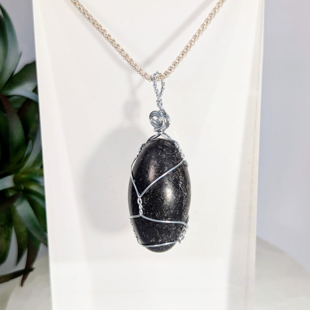 Black Shiva Lingam 1.2’’ Wire Wrap Pendant #LV9061 - $29